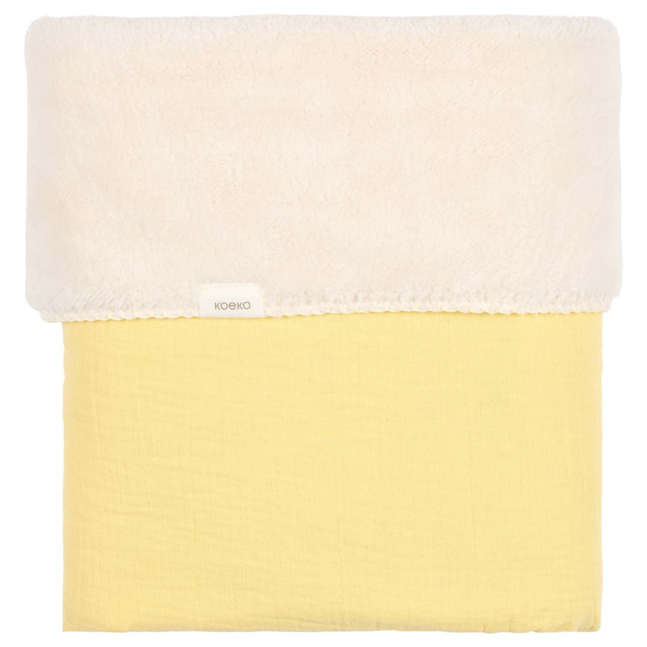 Geel gepersonaliseerd wiegdekentje - Koeka 75x100 cm