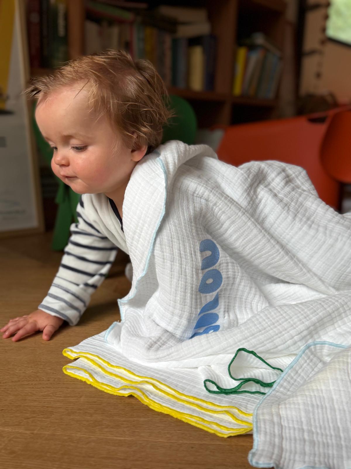 Gepersonaliseerd Bilou babydekentje - Geel