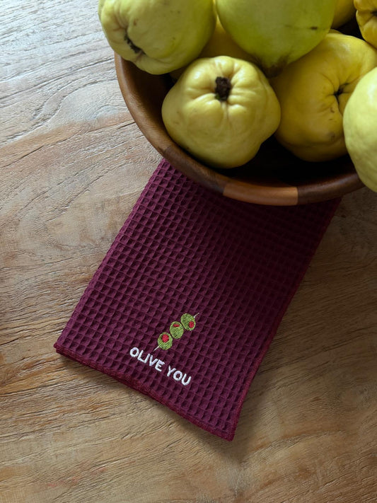 Gepersonaliseerde bordeaux wafelstof keukenhanddoek - bordeaux