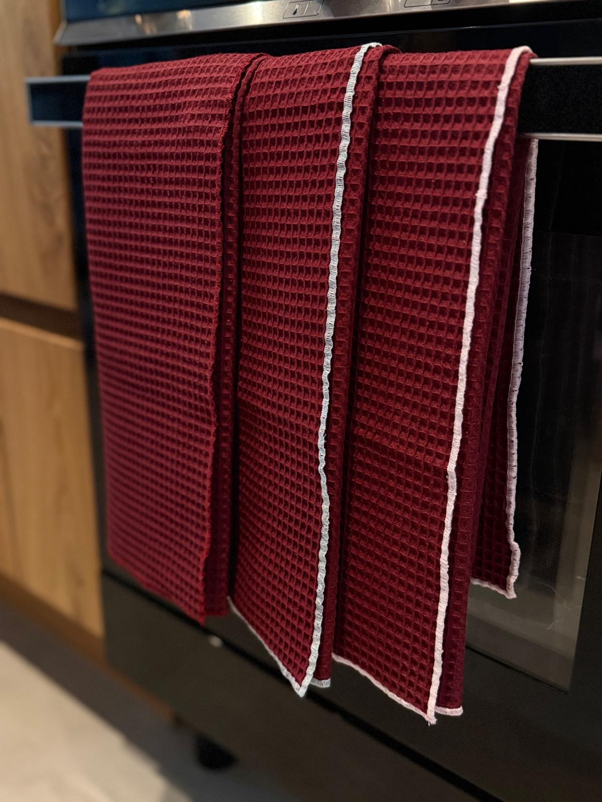 Gepersonaliseerde bordeaux wafelstof keukenhanddoek - Baby Blauw