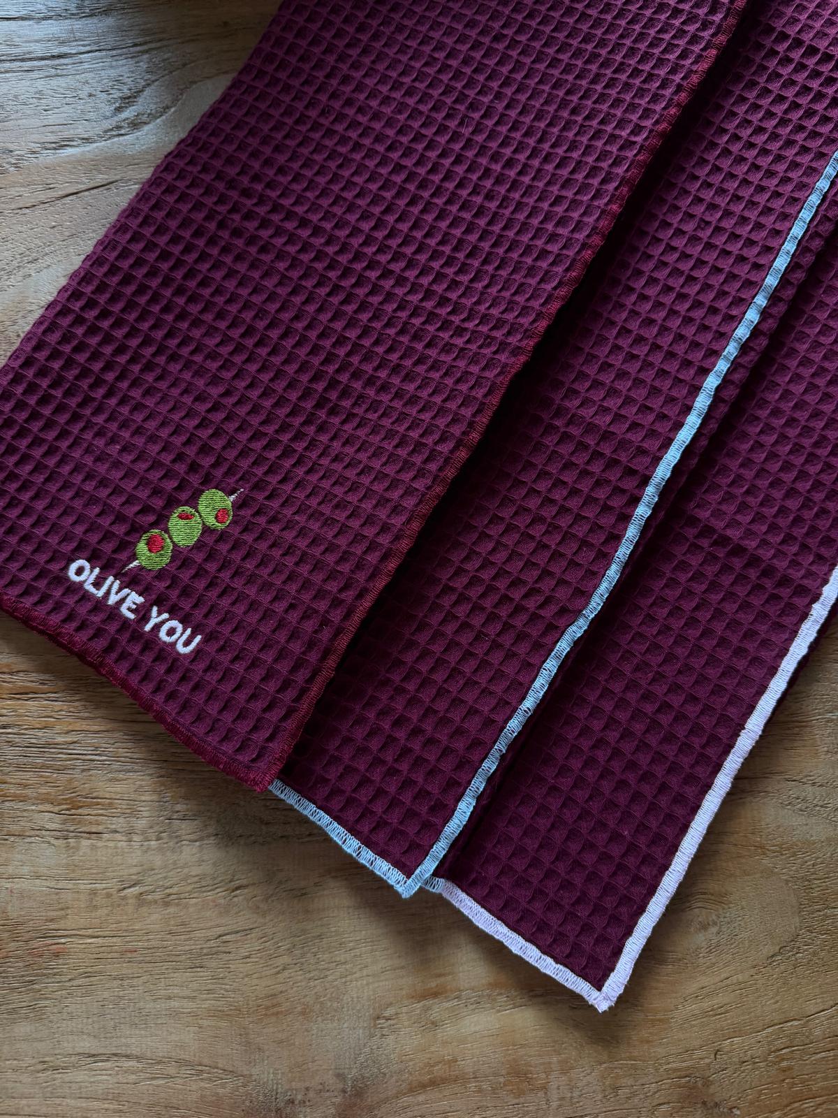 Gepersonaliseerde bordeaux wafelstof keukenhanddoek - Baby Blauw