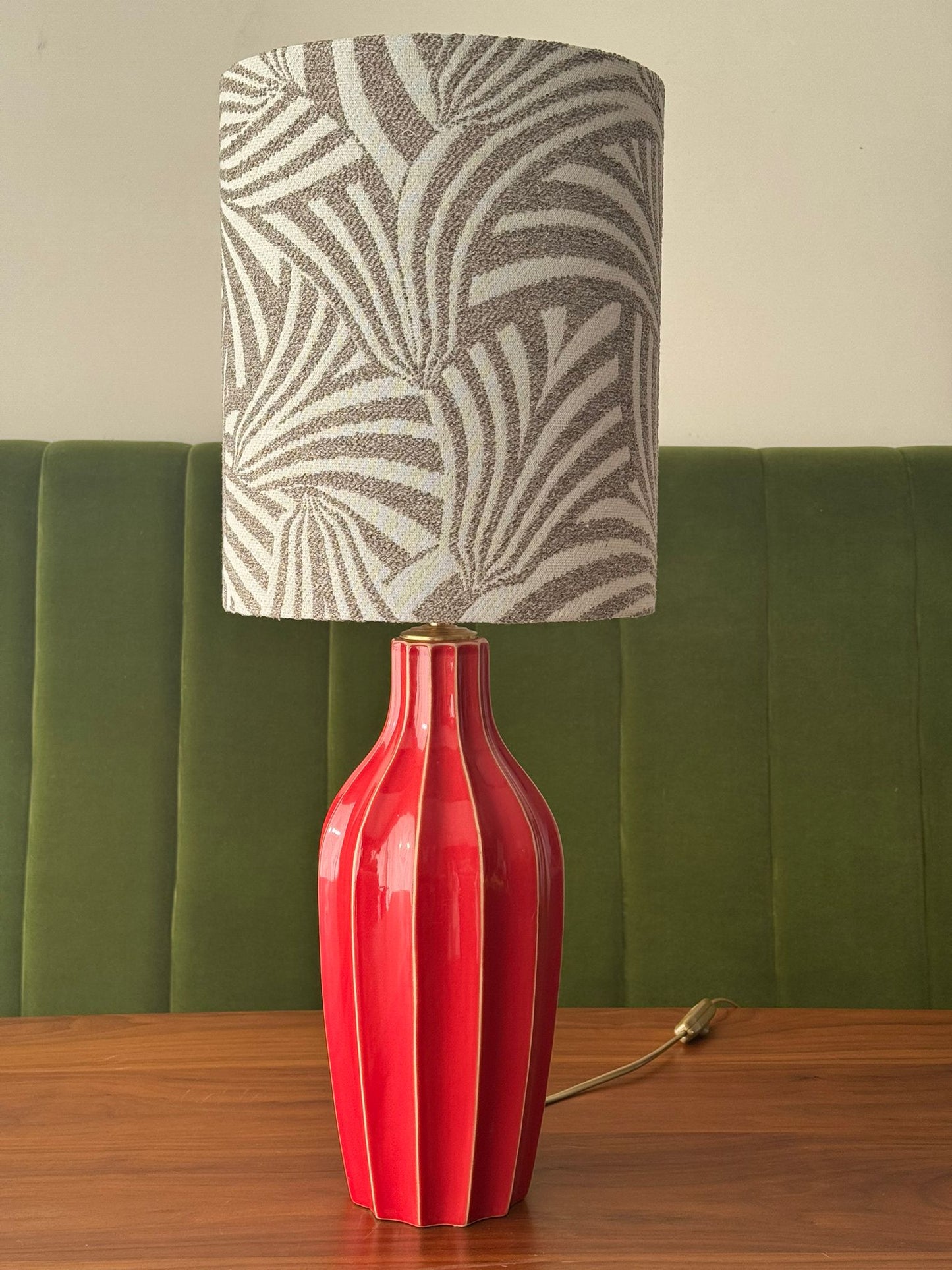Red and Taupe Feathered lamp